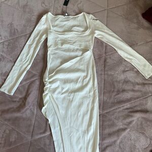 Fashion Nova White Long Sleeve Asymmetric Bodycon Dress